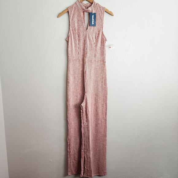 NEW Modcloth For The Bliss Of It Jumpsuit Orange White Stripe One Piece - Picture 6 of 13